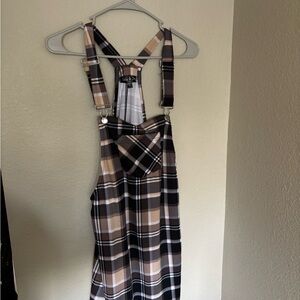 Plaid Overall Dress with Pocket